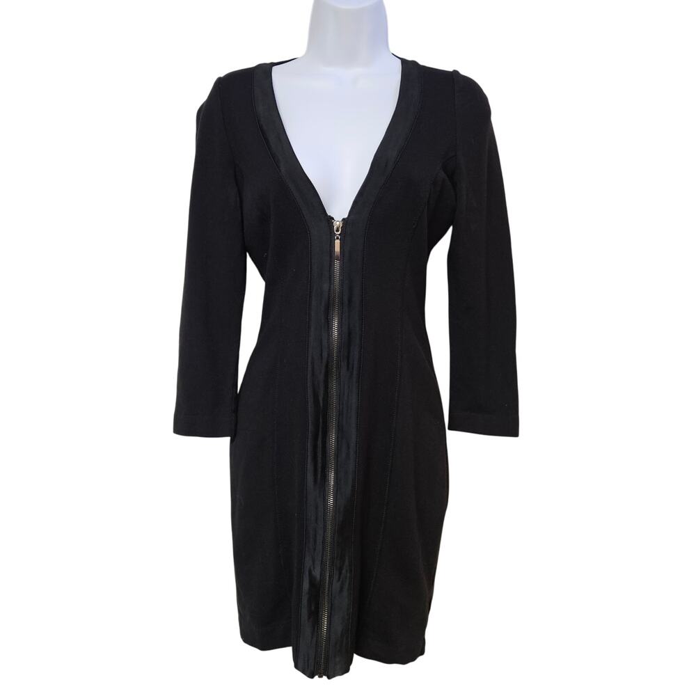 Bebe Black Long Sleeve Zipper Front Dress Size S Women's Bodycon Y2K Goth Grunge